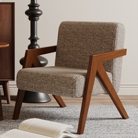 Fauteuil à bras en bois massif antique français avec housse en lin pour salon, villa, hôtel - Fauteuil d'appoint inclinable moderne de luxe léger