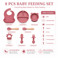 Nouvel Arrivage 2026 – Ensemble de Repas en Silicone pour Bébé : Bavoir, Assiette Compartimentée, Bol, Tasse, Cuillère et Fourchette à Manche en Bois – Kit de Sevrage pour Tout-Petits