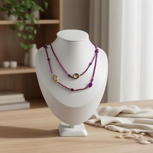 Bijoux en perles géométriques plaquées or couleur améthyste avec chaîne - Product Image 3