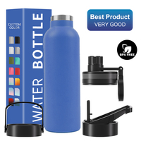 Bouteille d'eau isotherme en acier inoxydable à double paroi, colorée, avec sangle