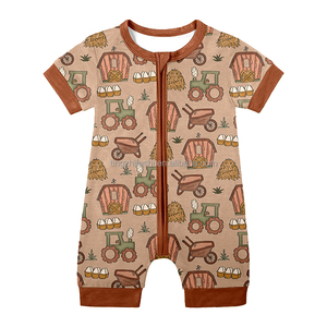 Offre Spéciale été Western impression conception personnalisée 95% bambou 5% Viscose une pièce dormeur bébé bambou Zippy Shorties pyjamas zippés - Product Image 2