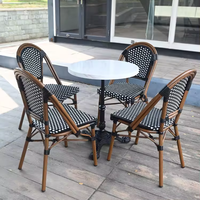Ensemble de table et de chaises de bistrot français pour l'extérieur, résistant au soleil et à l'eau, en rotin tressé, pour café, restaurant, jardin, en aluminium