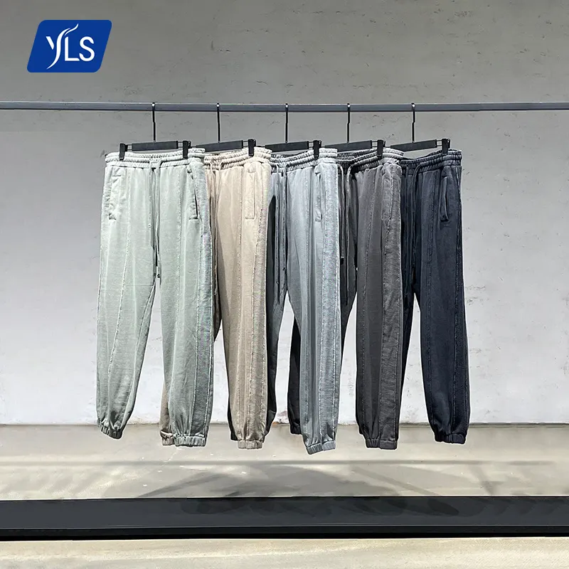 YLS-pantalones de chándal apilados de alta calidad para hombre, ropa de calle de Color sólido, pantalones deportivos lavados para correr