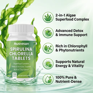 Ausreson OEM <span class=keywords><strong>Comprimés</strong></span> de <span class=keywords><strong>Spiruline</strong></span> et Chlorelle, Compléments Biologiques Détoxifiants et Immunitaires à la Chlorophylle, <span class=keywords><strong>Comprimés</strong></span> Halal de <span class=keywords><strong>Spiruline</strong></span> et Chlorelle - Product Image 2