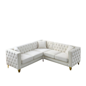 ERYE divano divano componibile a 5 posti a forma di L simmetrico Beige-012 velluto a ciuffo <span class=keywords><strong>classico</strong></span> di lusso con bottone braccioli in metallo <span class=keywords><strong>soggiorno</strong></span> - Product Image 1