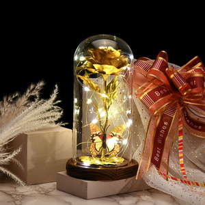 TC 2025 Vàng Lá Hoa Nhân Tạo Tăng Trong Thủy Tinh Dome Với LED Ánh Sáng Tỏa Sáng Bướm Trang Trí Giáng Sinh Valentine Của Ngày Quà Tặng - Product Image 3