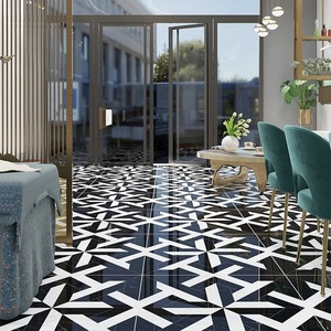Azulejo Cerámico Nórdico Brillante de Estilo Europeo <span class=keywords><strong>del</strong></span> <span class=keywords><strong>Norte</strong></span> 800x800 para Restaurantes, Tiendas de Ropa, Barberías y Baños - Arte en Blanco y Negro - Product Image 3
