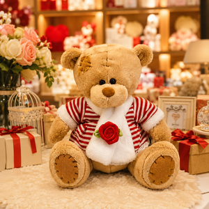 <span class=keywords><strong>Orsetto</strong></span> di peluche <span class=keywords><strong>romantico</strong></span> con sciarpa a forma di rosa, all'ingrosso dalla fabbrica, OEM ODM, MOQ 200, per San Valentino, anniversario, regalo per la persona amata, per lei, dolce regalo. - Product Image 1