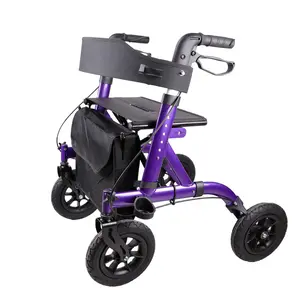 New Trending Products 2023 Rollator All with Damping Terrain Tire 10 inch Wheels Comfortable Rollator Walker Purple