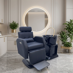 Fauteuil de lavage multifonctionnel moderne en cuir PU avec circulation d'eau et inclinaison électrique pour salon de beauté et barbier - Product Image 1