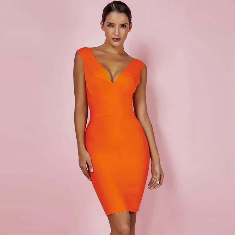 Ocstrade-vestido ceñido sin mangas para verano, traje Sexy de fiesta para mujer, color Naranja, con escote en v profundo, talla XL