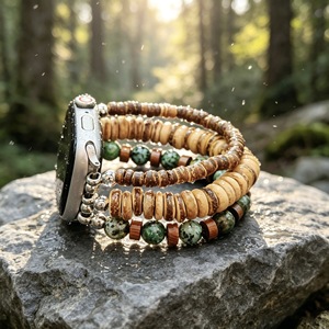 <span class=keywords><strong>Bracelet</strong></span> de montre en perles de <span class=keywords><strong>bois</strong></span> pour <span class=keywords><strong>Apple</strong></span> <span class=keywords><strong>Watch</strong></span> Series 10, style rétro, largeur 22 mm, boucle à nœud coulissant, best-seller transfrontalier - Product Image 5