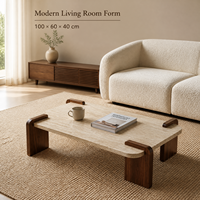 Table basse rectangulaire moderne avec surface texturée légère et supports en bois courbés pour salon 100 x 60 x 40 cm