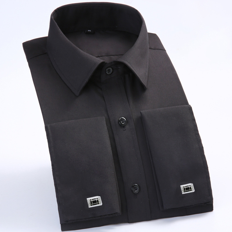 Camicia nera da uomo slim fit con polsini stile francese