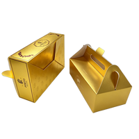 Emballage de luxe haut de gamme, effet de gaufrage à l'or, boîte à pâtisserie, boîte cadeau premium, emballage en carton doré pour pâtisserie avec poignée