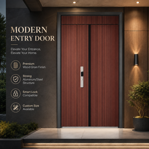 <span class=keywords><strong>Porte</strong></span> d'entrée moderne en acier à grain de bois vertical avec transfert <span class=keywords><strong>thermique</strong></span>, sécurisée pour la maison <span class=keywords><strong>et</strong></span> la villa, anti-effraction - Product Image 1