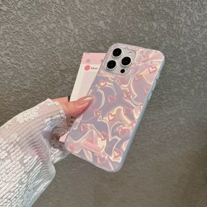 Étui de téléphone portable mignon en forme de cœur <span class=keywords><strong>rose</strong></span> laser pour iPhone 13 14 15 Pro Max 16, <span class=keywords><strong>coque</strong></span> arrière scintillante avec effet d'ondulation d'eau pour fille - Product Image 3