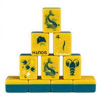 Tuiles de Mahjong Américaines Jaunes à Motif Personnalisé, Quatre Couches, pour le Divertissement et les Fêtes de Famille