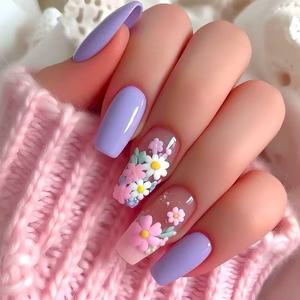 <span class=keywords><strong>Faux</strong></span> ongles carrés en acrylique 3D rose menthe, faits à la machine, couvrance totale, 24 pièces, finition mate, motif floral stéréo, <span class=keywords><strong>poudre</strong></span> scintillante - Product Image 5