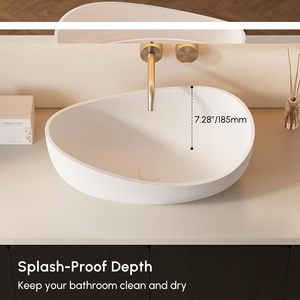 Vasque à poser en résine de pierre de 22,44 pouces, blanc mat, pour rénovation de salle de bain, usage domestique et hôtelier - Product Image 5