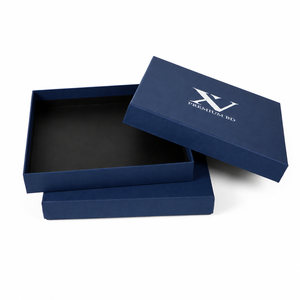 Caja de Regalo Personalizada con Tapa y Base Rígidas, <span class=keywords><strong>Papel</strong></span> Texturizado Azul Marino, Cartón Gris, Impresión de Logotipo Blanco, Fabricante - Product Image 2