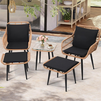 Ensemble de meubles de conversation en osier pour patio, avec 2 ottomanes et table d'appoint, pour véranda et balcon