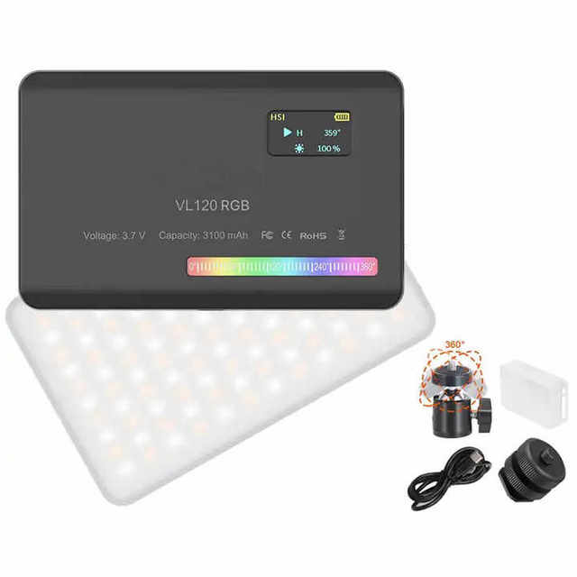 Ulanzi Professional VL120 RGB LED Video & Photo Studio Lamp Rechargeable 3100mAh Dimmable Panel Light with Colorful Lighting