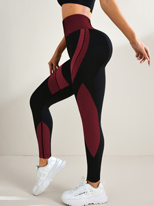 Pantalones de <span class=keywords><strong>Yoga</strong></span> de cintura alta <span class=keywords><strong>para</strong></span> <span class=keywords><strong>mujer</strong></span>, mallas deportivas transpirables sin costuras con bloques de colores, rayas negras largas ajustadas sólidas - Product Image 4
