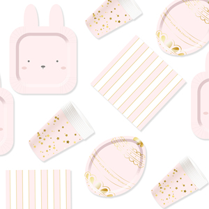 DAMAI - Juego de Decoración para Fiesta de Pascua, Vajilla Desechable al por Mayor, Platos de Papel con Diseño de Conejo Rosa, Huevo y Estrella, Mantel - Product Image 4