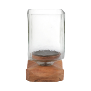Wood And <b>Glass</b> Candle Holder Hurricane Contemporary Pillar <b>Candlestick</b> For Dining Table Centerpieces - Product Image 1
