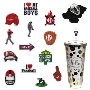 Adornos de paja de silicona para deportes de béisbol, dijes, bolsa Opp gratis, accesorios para Bar, pajitas para beber, anillos de silicona para paja - Product Image 1