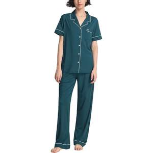 Conjunto de Pijama para Mujer, Viscosa de Bambú, Cuello de Solapa, Botones, Camiseta de Manga Corta con Pantalones, Dos Piezas, Ropa de Dormir de Algodón - Product Image 5