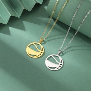 Stainless Steel Sports Pendant Necklace - Baseball, Basketball, Football & Volleyball Pendants - Hollow Designs for <b>Men</b> - Product Image 2