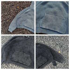 Sudadera con Capucha para Hombre de Alta Calidad, Estilo Grunge Urbano, de Pana Gris Ahumado Desgastado, con Bordado 3D, Tejido Acanalado, Lavado Vintage, Corte Oversize y Recortado - Product Image 2