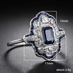 Anello in platino con zaffiro e diamanti taglio brillante rotondo incastonati a pavé per donna, anelli con gemme per fidanzamento Q047 - Product Image 5