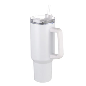 Vaso de Acero Inoxidable de 40 oz, Desechable, para Sublimación, Blanco que Brilla en la Oscuridad, con Asa, Pajita y Tapa - Product Image 3