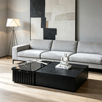 Table basse carrée design moderne en bois noir fritté, style luxe léger, pour salon, table centrale minimaliste