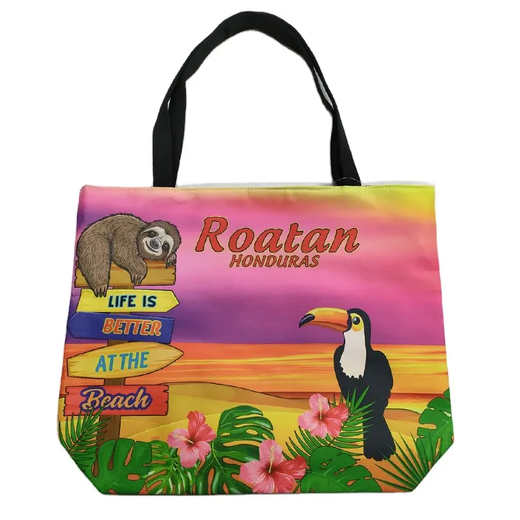 Custom Digitaal Printen Canvas Puerto Rico Puerto Rico Costa Rica Souvenir Strandtas Schattige Dieren Luiaard Tas