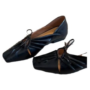 Zapatos Planos de Ballet con Punta Cuadrada de Cuero Genuino con Decoración de Lazo, Zapatos Planos Sin Cordones para Mujer, Todas las Temporadas, Color Sólido - Product Image 5
