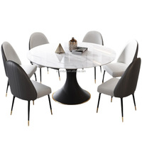 Table à manger moderne en pierre frittée, plateau extensible en marbre blanc, base en forme de tulipe noire, bordure dorée, luxe, restaurant, hôtel, école, maison