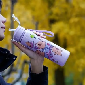 Cangkir sedotan Capybara botol air portabel kartun lucu dengan tali pembawa untuk anak-anak dan siswa desain bernilai tinggi - Product Image 4