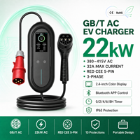 Chargeur EV portable 22 kW GB/T 32A 380V triphasé haute puissance, station de charge rapide AC mobile pour voitures électriques