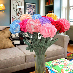 Cadeau pour la fête des mères, bouquet de fleurs tricotées, œillets colorés personnalisés, fleurs en crochet faites à la main - Product Image 1