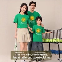 Kaos katun combed 180 gram, menyerap keringat dan ramah kulit, logo bisa custom, pakaian aktivitas orang tua-anak, DIY