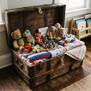 Coffre <span class=keywords><strong>au</strong></span> <span class=keywords><strong>trésor</strong></span> pirate en bois de style antique avec quincaillerie en laiton - Grand coffre de rangement décoratif pour jouets et décoration intérieure - Product Image 4