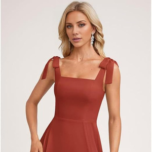 Nueva llegada de las mujeres de verano de tela de <span class=keywords><strong>color</strong></span> sólido Sexy elegante espalda abierta abertura lateral Maxi gasa vestidos de <span class=keywords><strong>dama</strong></span> de honor - Product Image 2