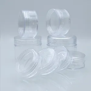 2.5g 3g 5g 10 g mini clear round 10g transparent plastic facial eye cream jar 10ml PS cosmetic glitter powder container with lid