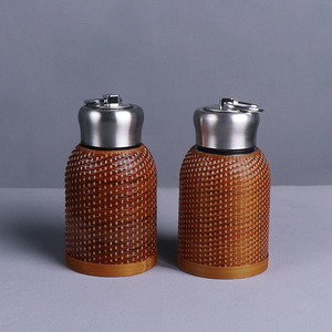 Stainless Steel Insulated <b>Flask</b> Bamboo Weave Portable Travel Mug Thermal <b>Bottle</b> For Outdoor Use With Lid 12-24 Hours Heat - Product Image 1