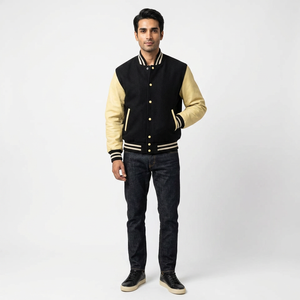 Custom Men's Stand Collar Winter Bomber Varsity Jacket <b>Leather</b> Plus Size Front Embroidered Logo Breathable Inspired Letterman - Product Image 1