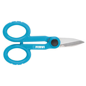 Ciseaux d'électricien Fervi 140 mm en acier inoxydable partiellement dentelés bleus de qualité industrielle - Product Image 1
